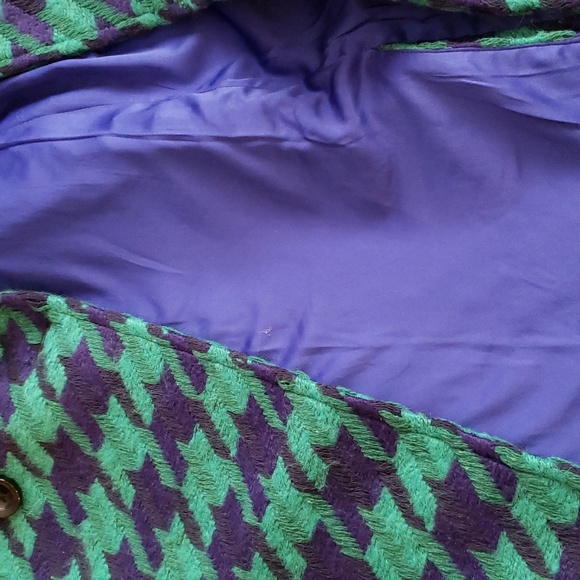 Green and Blue Houndstooth Double Breasted Wool Pea Coat with slight A Line. NWT - Picture 15 of 15